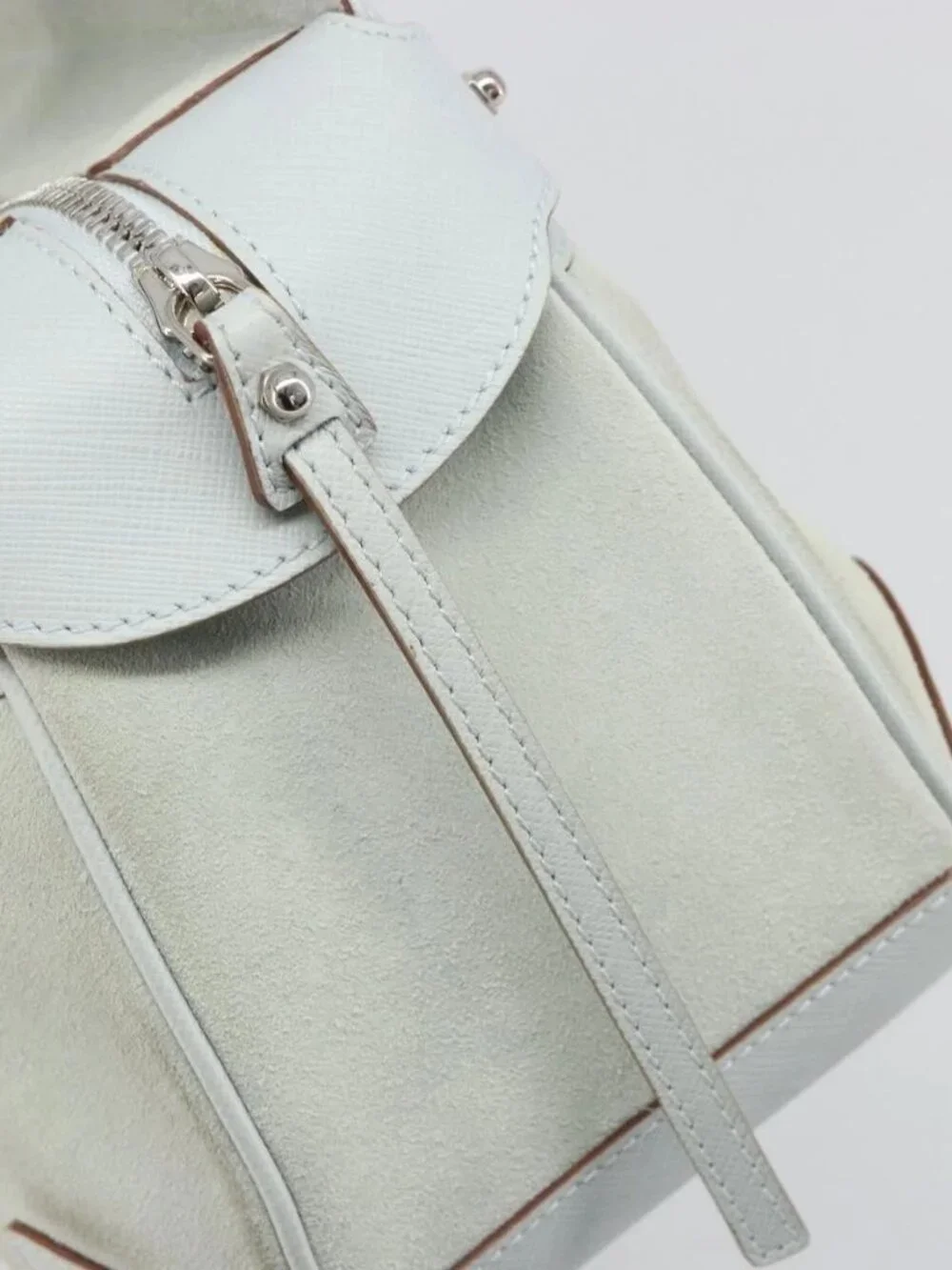 Salvatore Ferragamo Hand Bag Suede Leather Light Blue Silver Auth ka4819A